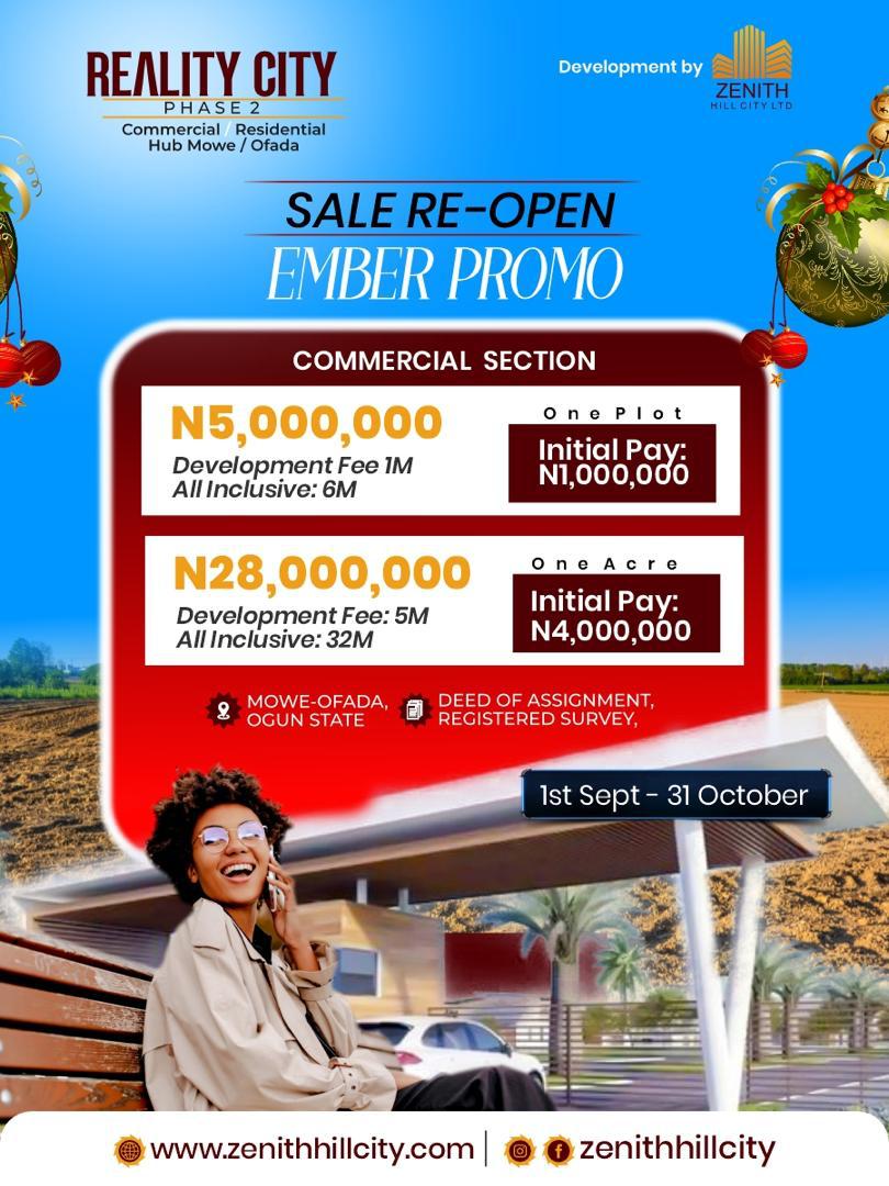 Reality City Phase 2 — Commercial Section Ember Promo: One Plot N5,000,000, One Acre N28,000,000