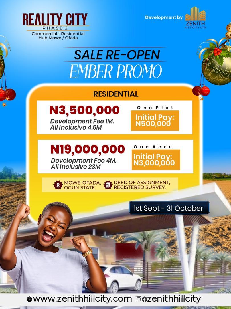 Reality City Phase 2 — Residential Section Ember Promo: One Plot N3,500,000, One Acre N19,000,000